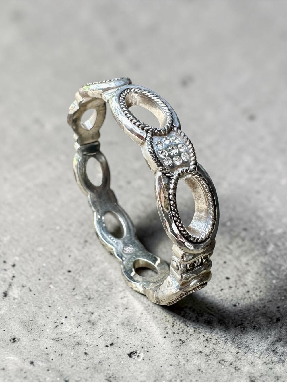 Brighton Clamper Bangle Bracelet Silver Tone Metal with Tiny Rhinestones 7”
